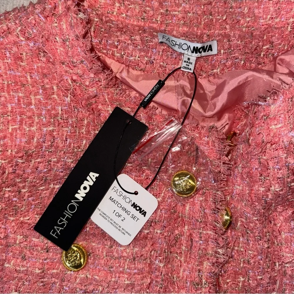 NWT Fashion Nova Tweed Skirt Set Pink Business Calls Co-ord Small New Cute